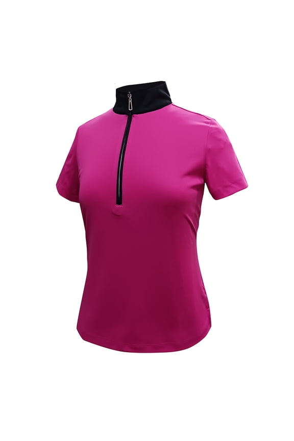Women's Hi-Low Contrast Zip Front Golf Polo Shirt #2325