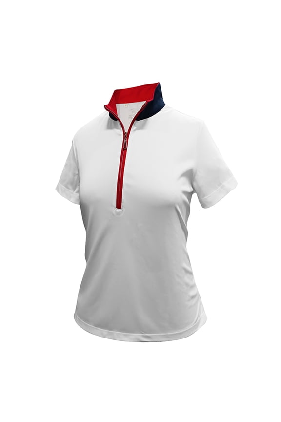 Women's Hi-Low Contrast Zip Front Golf Polo Shirt #2325