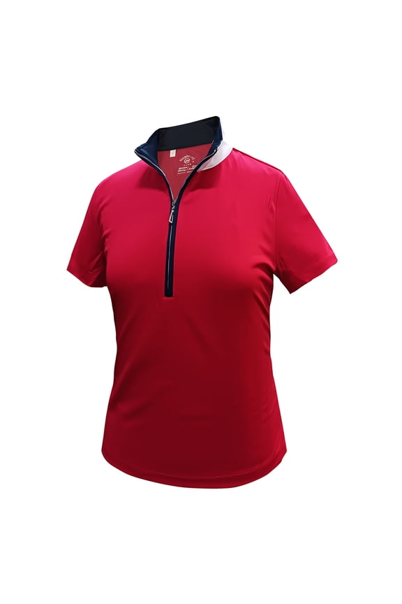 Women's Hi-Low Contrast Zip Front Golf Polo Shirt #2325