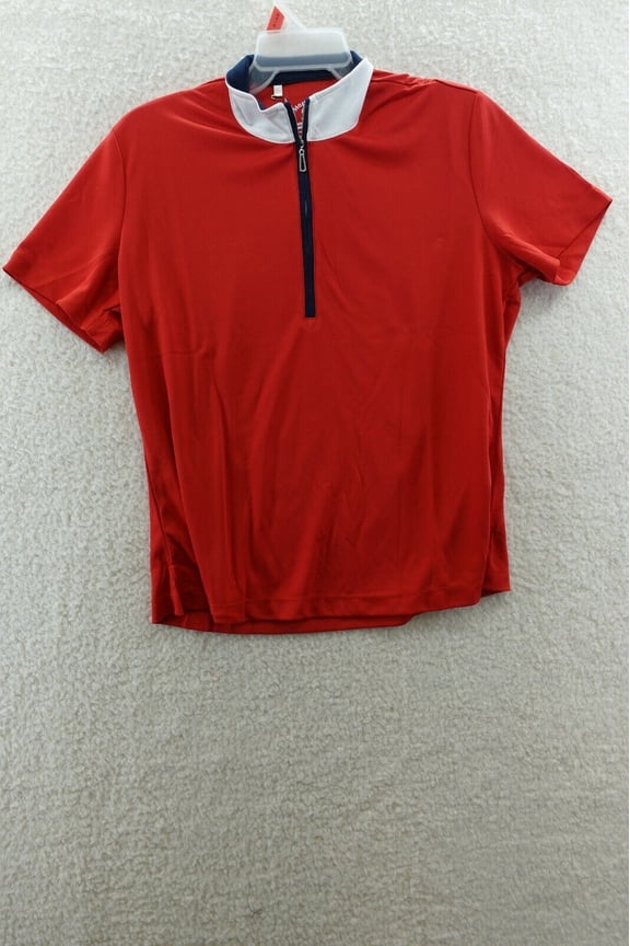 Women's Hi-Low Contrast Zip Front Polo #2325 (Red/Navy/White, Lg