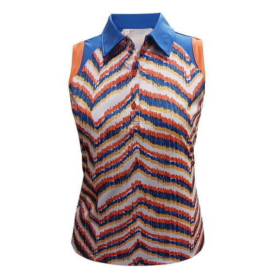 Monterey Club Women's Jagged Zebron Print Block Sleeveless Golf Polo Shirt #2677