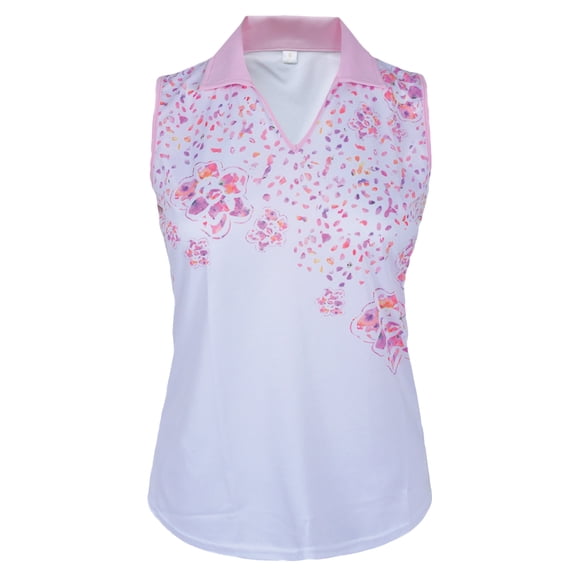 Monterey Club Women's Kaleoscope Print Contrast Sleeveless Golf Polo Shirt #2485