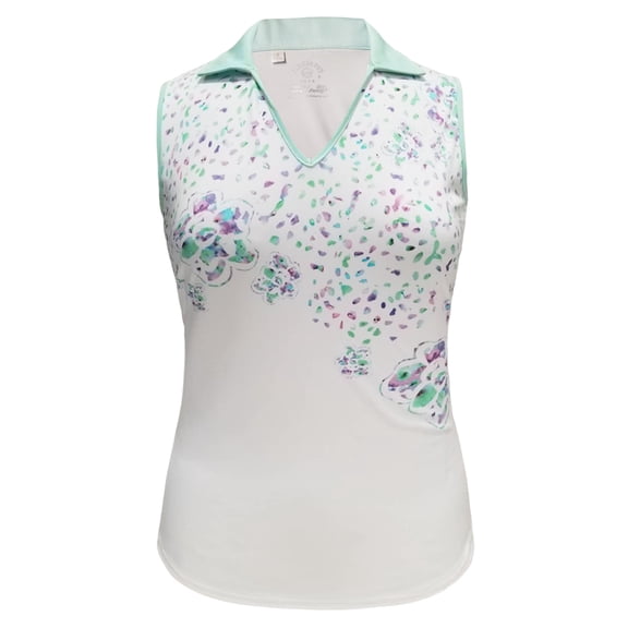 Monterey Club Women's Kaleoscope Print Contrast Sleeveless Golf Polo Shirt #2485