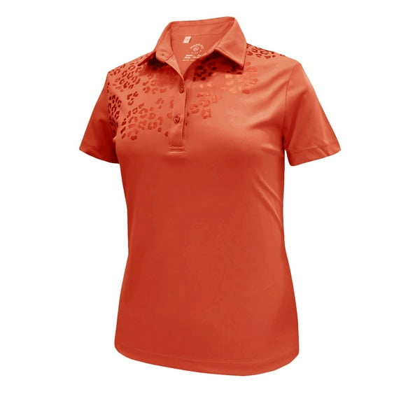 Monterey Club Women's Leopard Foil Print Polo Shirt #2394