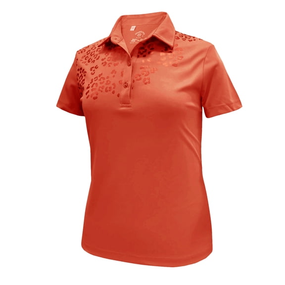 Monterey Club Women's Leopard Foil Print Polo Shirt #2394
