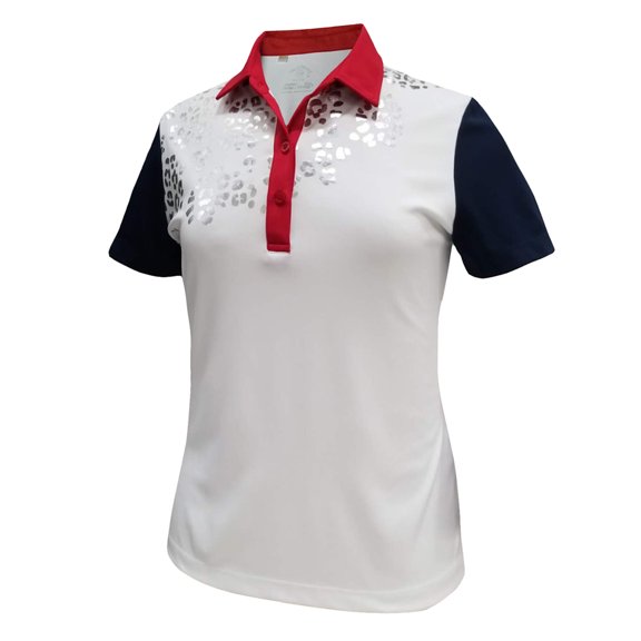 Monterey Club Women's Leopard Foil Print Polo Shirt #2394