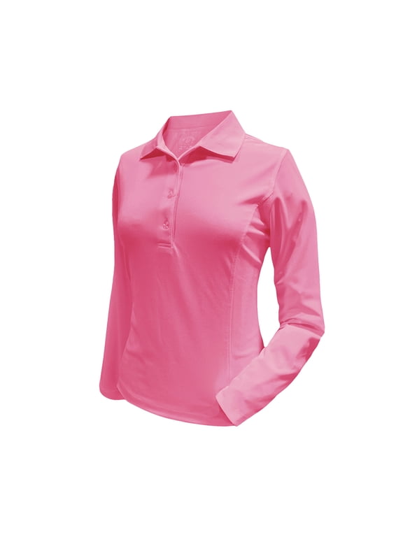 Women's Long Sleeve Medium Weight Pique Solid Golf Polo Shirt #2369