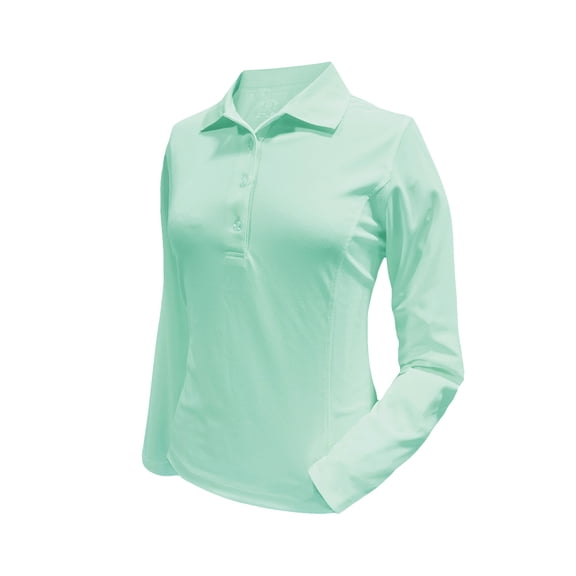 Monterey Club Women's Long Sleeve Medium Weight Pique Solid Golf Polo Shirt #2369
