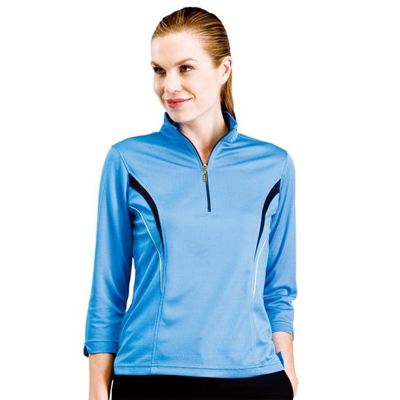 Monterey Club Women's Matrix Contrat 3/4 Sleeve Zip Polo Shirt #2264