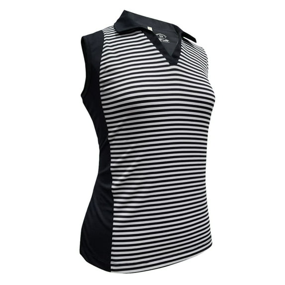 Monterey Club Women's Meadow Stripe Colorblock Sleeveless Golf Polo Shirt #2391