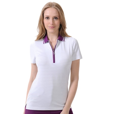 Monterey Club Women's Metallic Stripe Contrast Golf Polo Shirt #2256