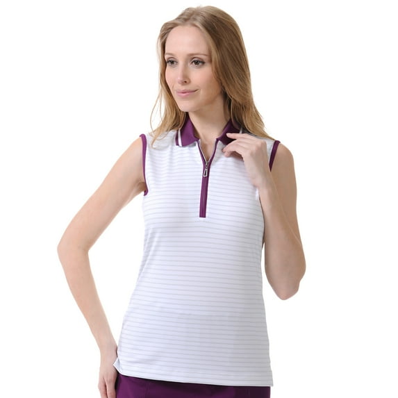 Monterey Club Women's Metallic Stripe Contrast Sleeveless Golf Polo Shirt #2255