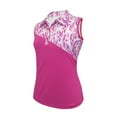 thumbnail image 1 of Monterey Club Women's Paradise Feather Print Block Sleeveless Golf Polo Shirt #2375, 1 of 2