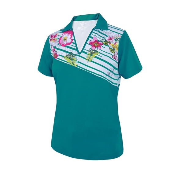 Monterey Club Women's Prep Diagonal Stripe Block Golf Polo Shirt #2306