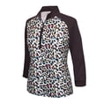thumbnail image 1 of Monterey Club Women's Pro Leopard Print Block 3/4 Sleeve Zip Golf Polo Shirt #2352, 1 of 2