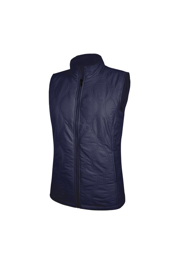 Women's Quilted Microfiber Shell vertical wave pattern Wing collar Full Lining Front Zip Vest #4789