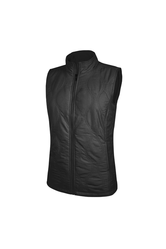 Women's Quilted Microfiber Shell vertical wave pattern Wing collar Full Lining Front Zip Vest #4789