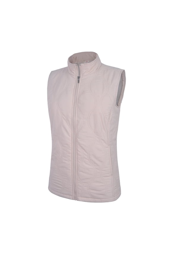 Women's Quilted Microfiber Shell vertical wave pattern Wing collar Full Lining Front Zip Vest #4789