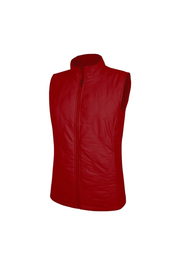 Women's Quilted Microfiber Shell vertical wave pattern Wing collar Full Lining Front Zip Vest #4789