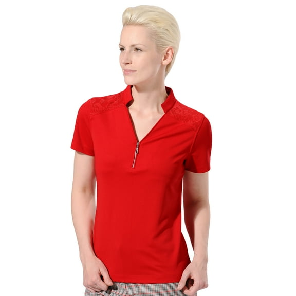 Monterey Club Women's Shoulder Overlay Solid Zip Golf Polo Shirt #2190