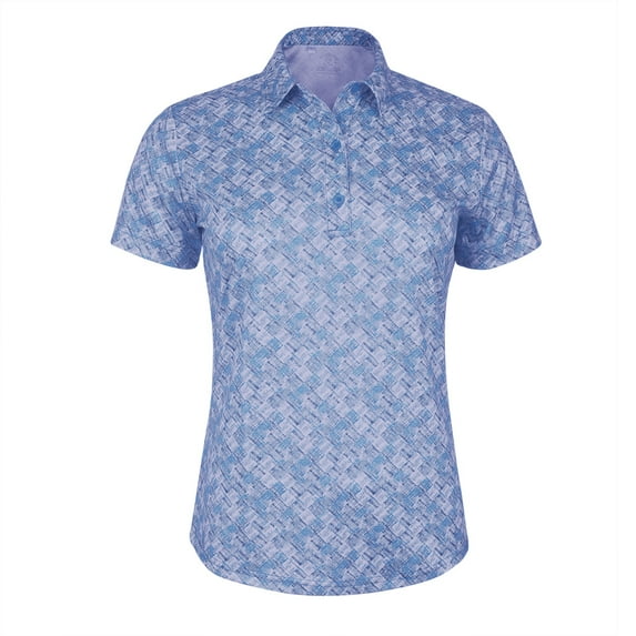 Monterey Club Women's Small Rhombus lattice Print Tailored Collar Short Sleeve Golf Polo Shirt #2602