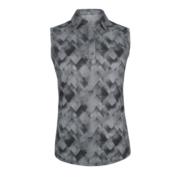 Monterey Club Women's Small Rhombus lattice Print Tailored Collar Sleeveless Golf Polo Shirt #4517