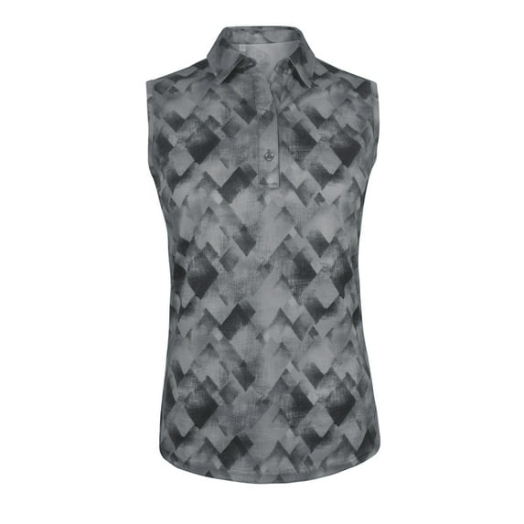 Monterey Club Women's Small Rhombus lattice Print Tailored Collar Sleeveless Golf Polo Shirt #4517