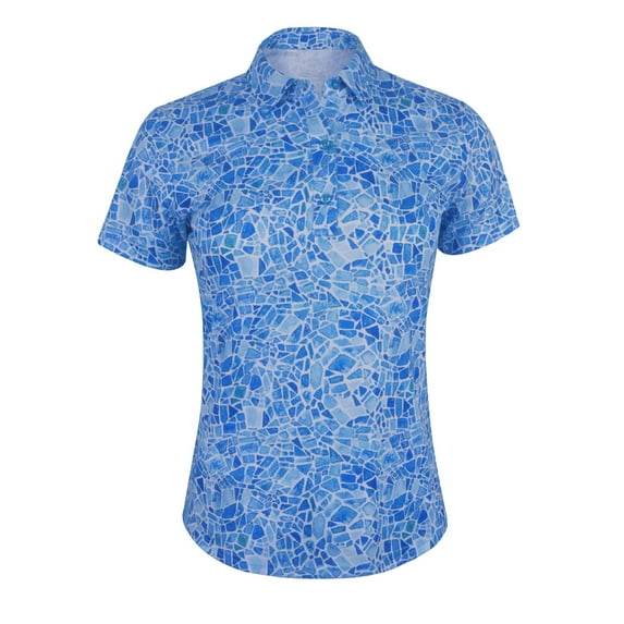 Monterey Club Women's Small Tile Print Tailored Collar Short Sleeve Golf Polo Shirt #4514