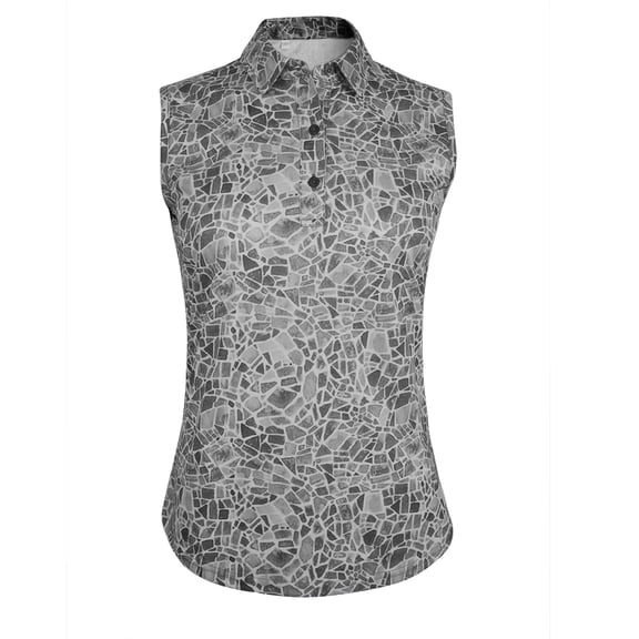 Monterey Club Women's Small Tile Print Tailored Collar Sleeveless Golf Polo Shirt #4515