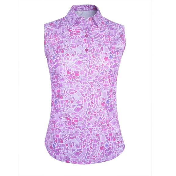 Monterey Club Women's Small Tile Print Tailored Collar Sleeveless Golf Polo Shirt #4515