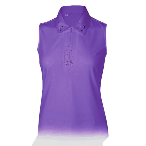 Monterey Club Women's Solid Rhinestones Embedded Sleeveless Golf Polo Shirt #2440