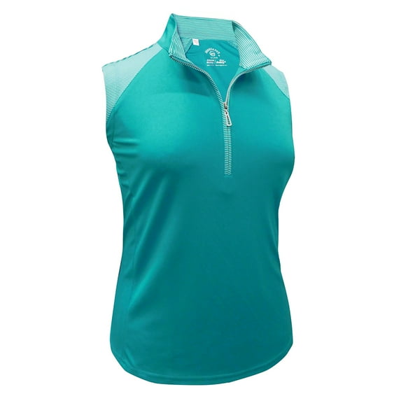 Monterey Club Women's Sun Stripe Contrast Sleeveless Golf Golf Polo Shirt #2353