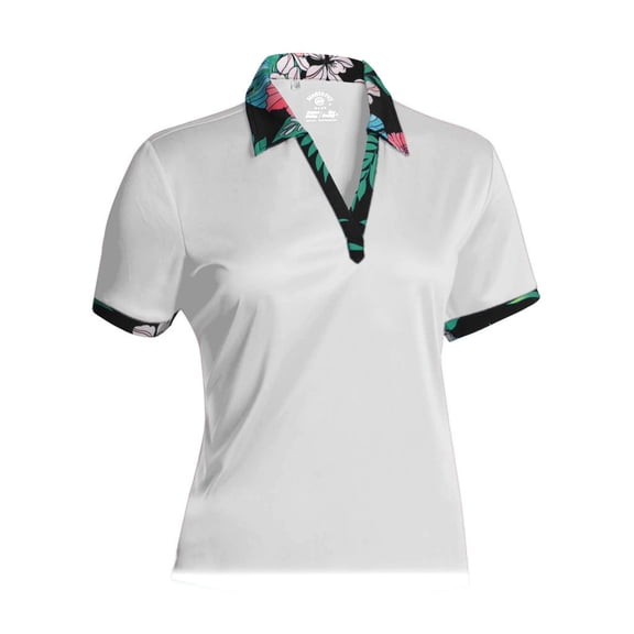 Monterey Club Women's Tropical Print Contrast Golf Polo Shirt #2646
