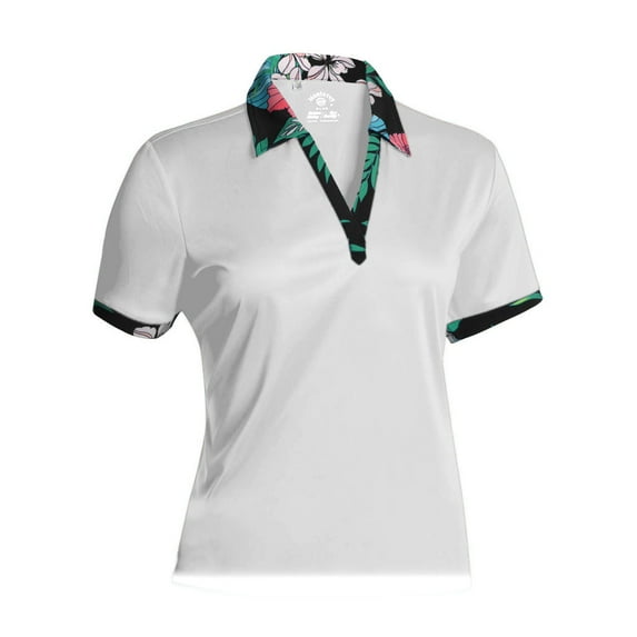 Monterey Club Women's Tropical Print Contrast Golf Polo Shirt #2646