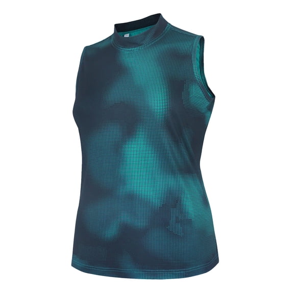 Monterey Club Women's Two Tone Dot Printed Mock Neck Sleeveless T-Shirt #4313