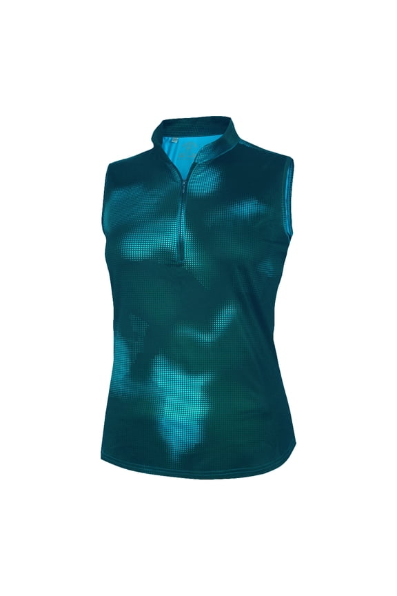 Women's Two Tone Dot Printed Sleeveless Sport Golf Polo Shirt #2605