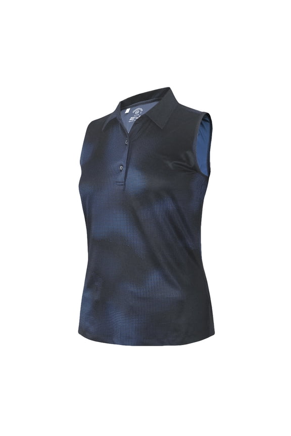Women's Two Tones Dot Printed Sleeveless Golf Polo Shirt #2603