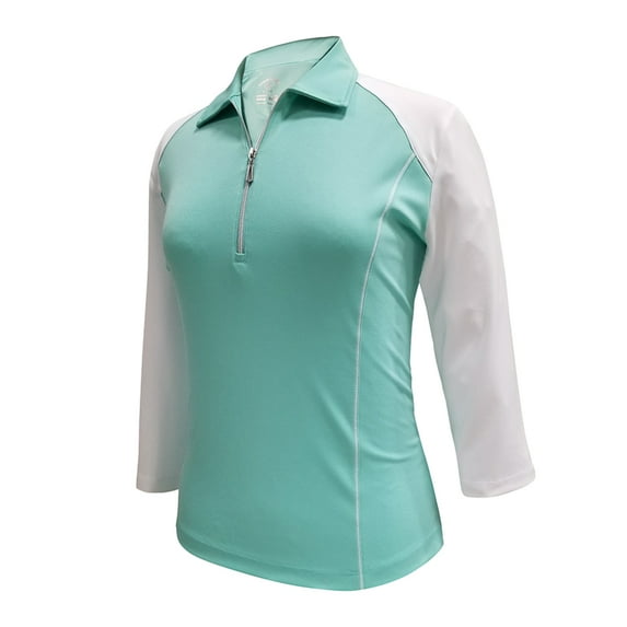 Monterey Club Women's Victory Contrast Zip 3/4 Sleeve Golf Polo Shirt #2371