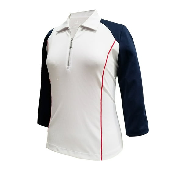 Monterey Club Women's Victory Contrast Zip 3/4 Sleeve Golf Polo Shirt #2371