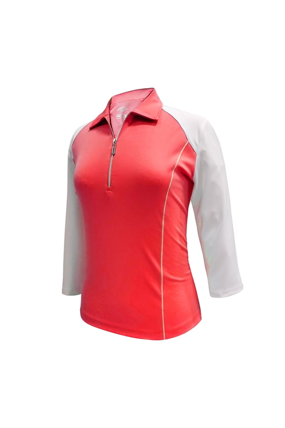 Women's Victory Contrast Zip 3/4 Sleeve Golf Polo Shirt #2371