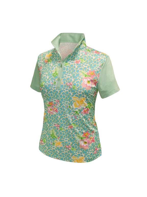 Women's Vivid Print Block Golf Polo Shirt #2364