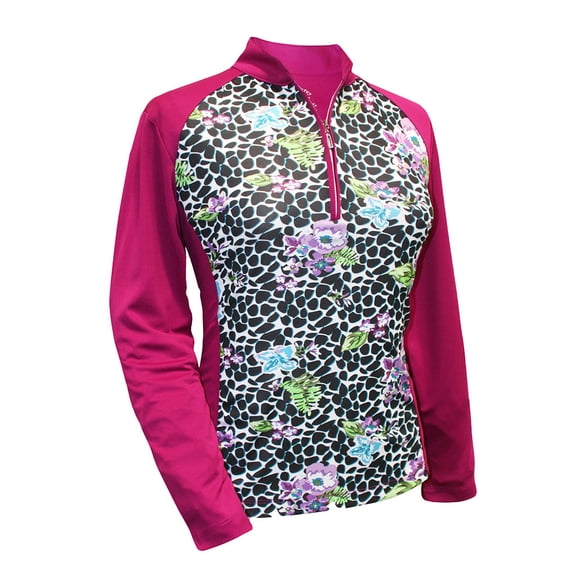 Monterey Club Women's Vivid Print Block Long Sleeve Zip Golf Polo Shirt #2366