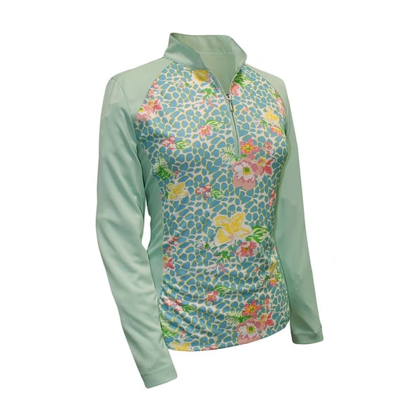 Monterey Club Women's Vivid Print Block Long Sleeve Zip Golf Polo Shirt #2366
