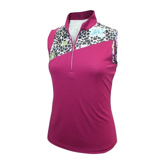 Monterey Club Women's Vivid Print Block Sleeveless Zip Golf Polo Shirt #2365