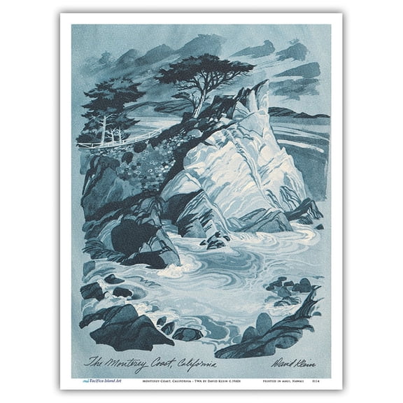 Monterey Coast California - Vintage Airline Travel Poster by David Klein c.1960s - Master Art Print (Unframed) 9in x 12in