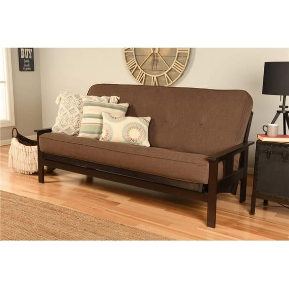 Monterey Espresso Futon Frame with Linen Cocoa Mattress - Full Size