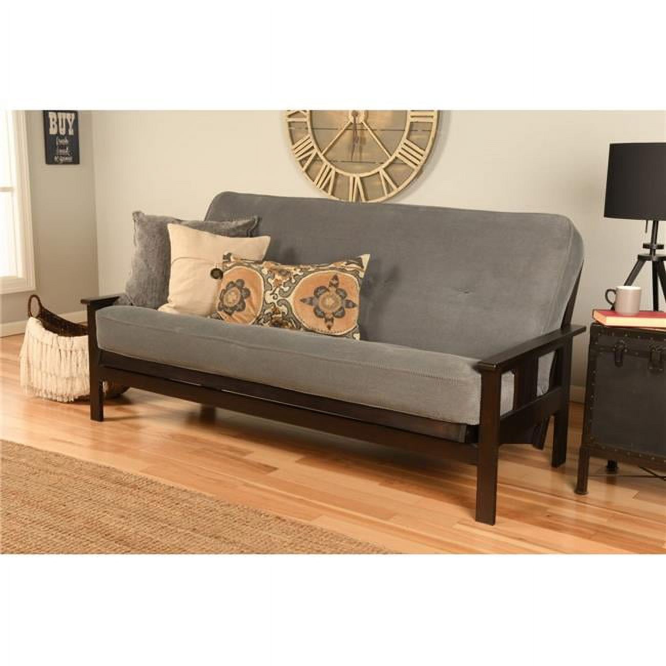 Monterey Espresso Futon Frame with Marmont Thunder Mattress Full Size