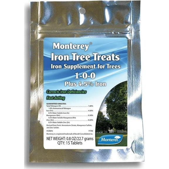Monterey Iron Tree Treats Supplement for Trees 1-0-0 Plus 4.5% Iron, 15 Tablets, 0.8 Ounces