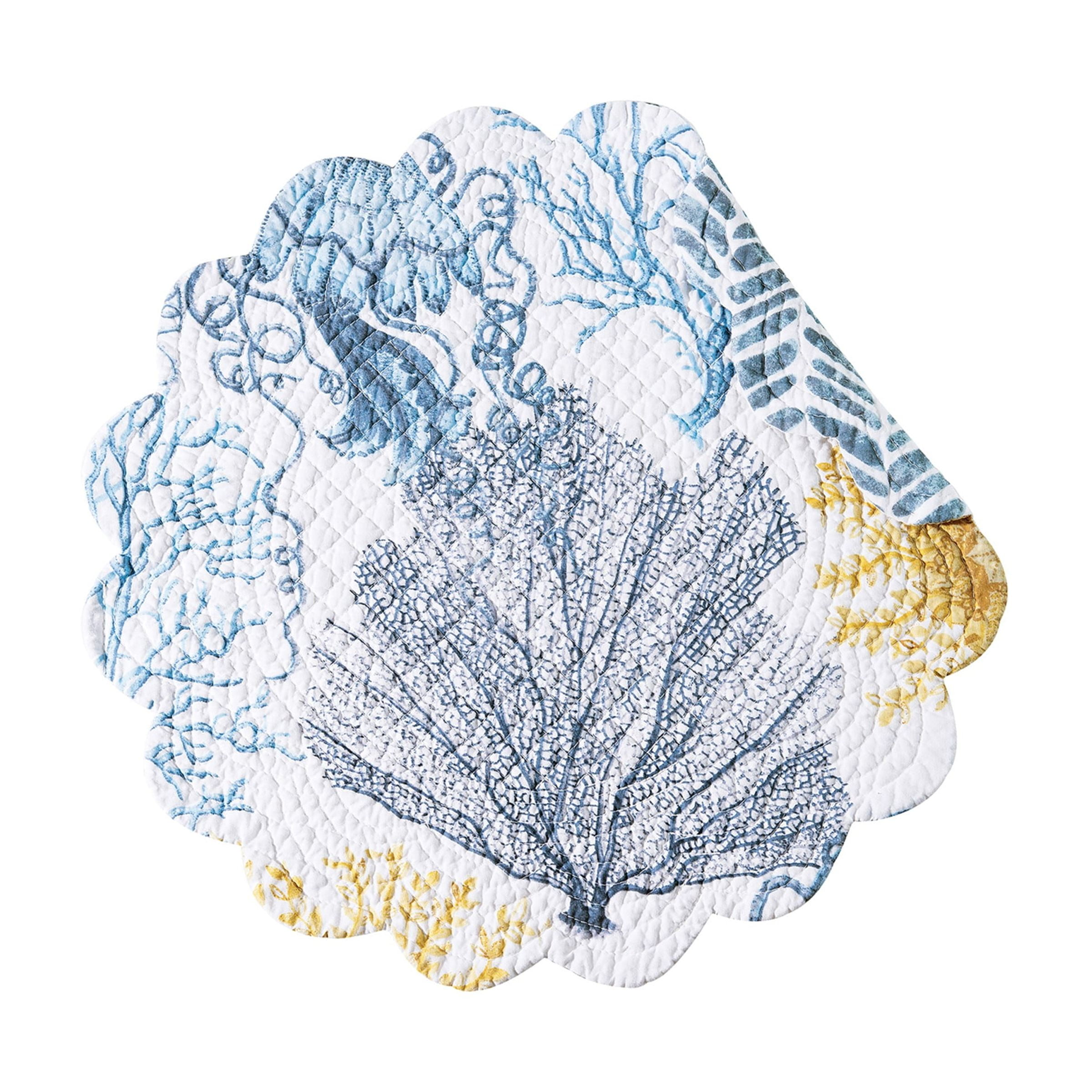 Monterey Mist Round Quilted Cotton Coastal Placemat Set