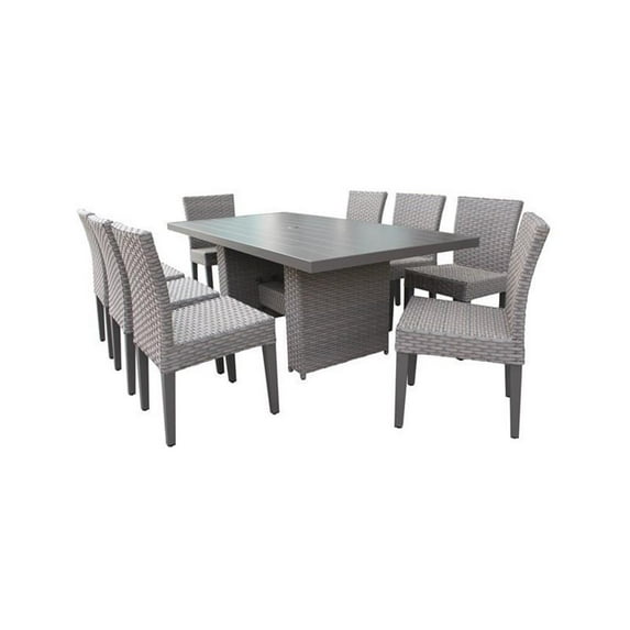 Florence Rectangular Outdoor Patio Dining Table with 8 Armless Chairs-Color:Grey Stone